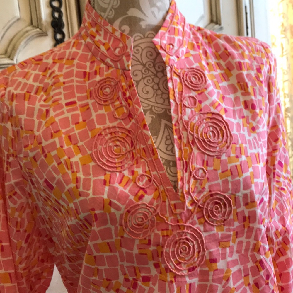 CHADWICKS EMBELLISHED TUNIC TOP HAND CORDED TRAPUNTO 100% COTTON NWOT SZ MEDIUM